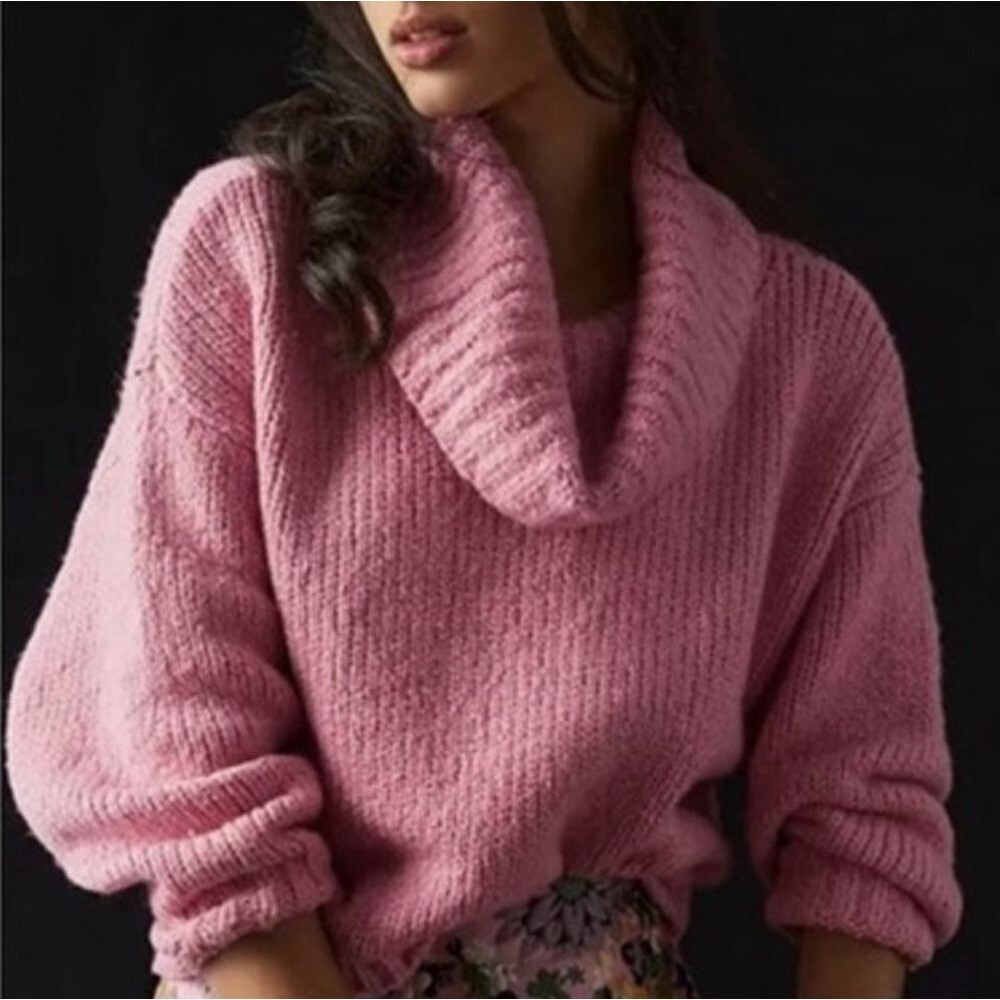 Anthropologie Pilcro Light Pink Oversize Soft Cowl Turtleneck Neck Sweater Small